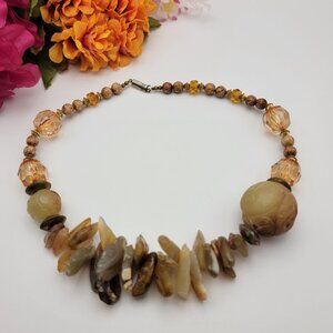 Vintage Carved Buddha Chunky Agate Statement Necklace 18"